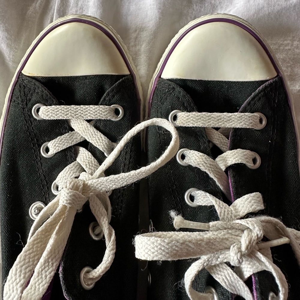 Converse All Star Junior Size 3 Black with Metallic Purple Low Top Sneakers - Picture 8 of 11